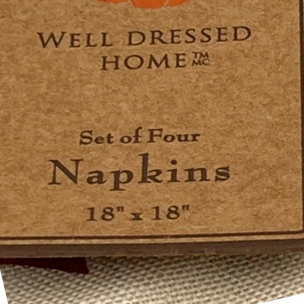 Well Dressed Home Napkins Set of 4 18x18 Cream Red Gold New Autumn Leaf Cotton